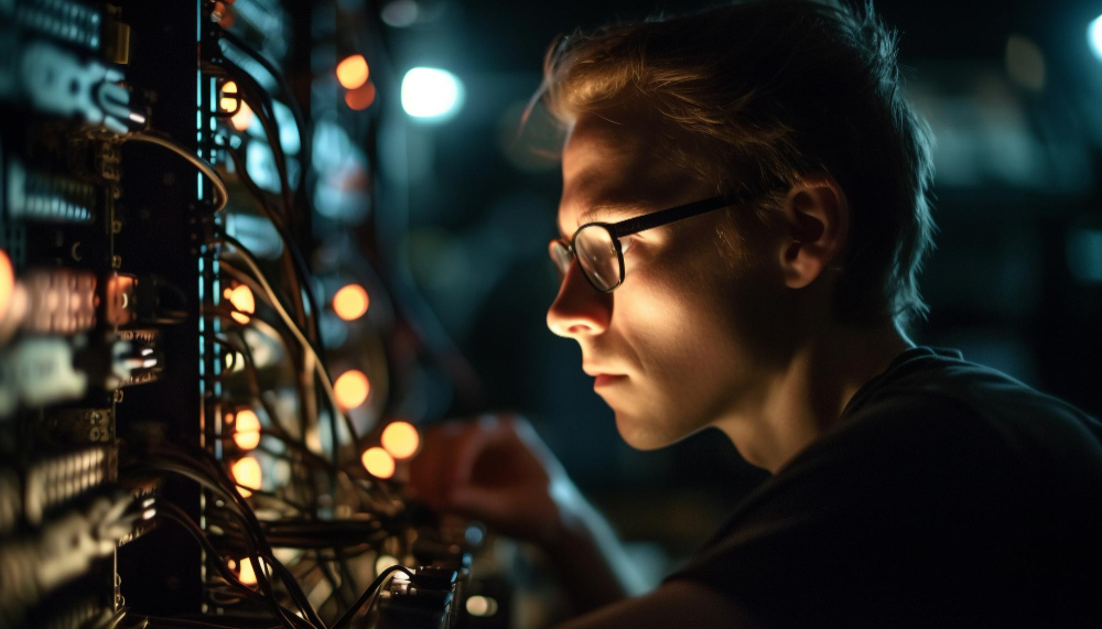 focused person working on electronic system