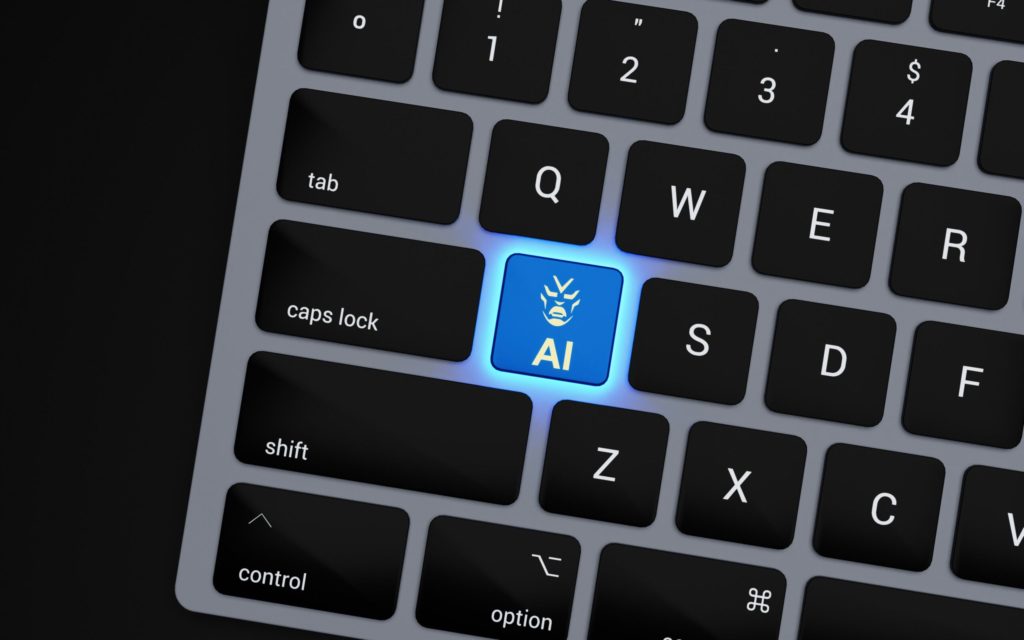 a close up of a keyboard with a blue button